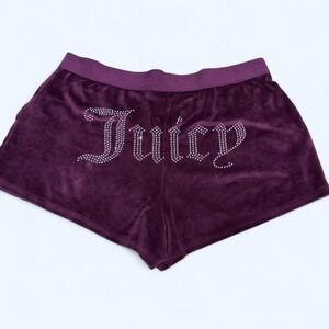 Y2K Juicy Couture Purple Velour Rhinestone Logo Shorts